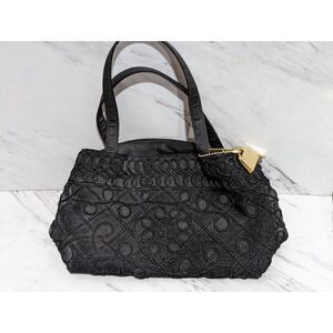 Jeanne Lottie Women's Black Silk Sewn Ribbon Fabric Handbag Evening Bag